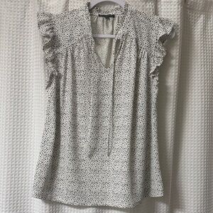 Adrianna Papell Black and White Ruffle Blouse